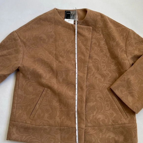 Suite Blanco Paisley Camel Tan Pea Coat Jacket Size L Large Pockets Round Neck - Picture 7 of 10